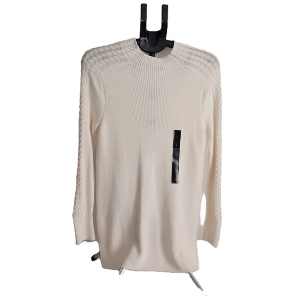 Banana Republic Cream Cable Knit Mock Neck Long Sweater Women’s Size S NWT - Picture 2 of 14